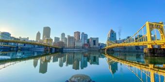 Sunrise along the Allegheny River in Pittsburgh, PA